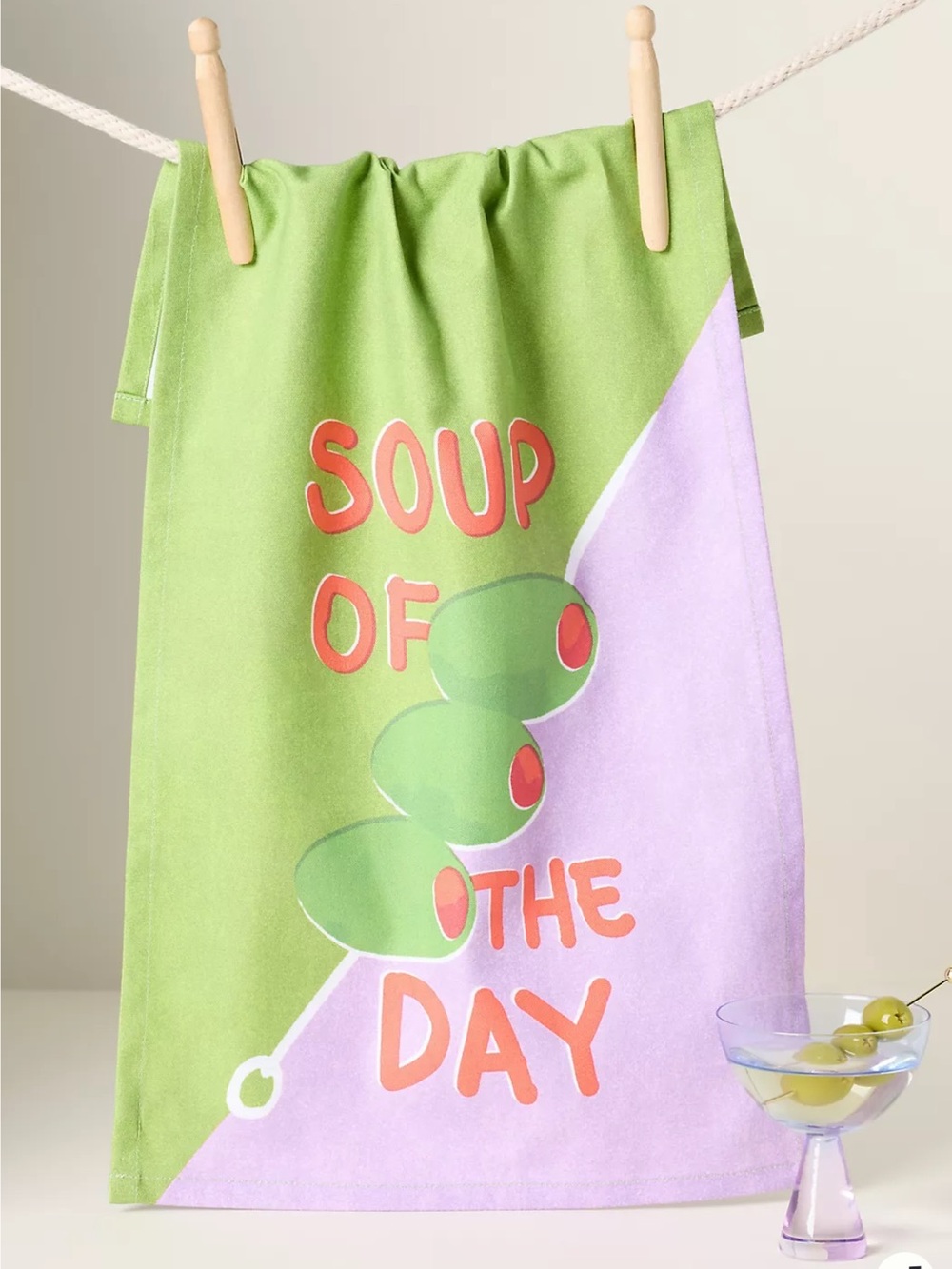 Anthropologie Soup of the Day Bar Towel in Martini Olive Print